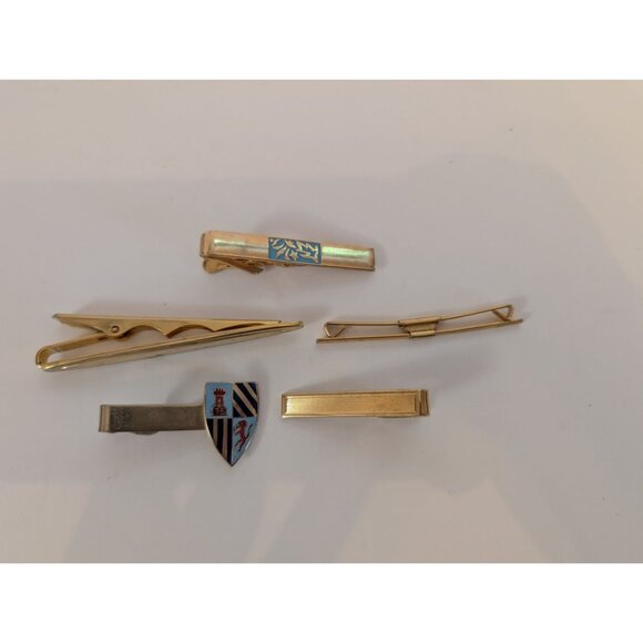 Set Of 5 Gold Tone Tie Clips With Enamel Accents & Shield Design - Picture 1 of 4